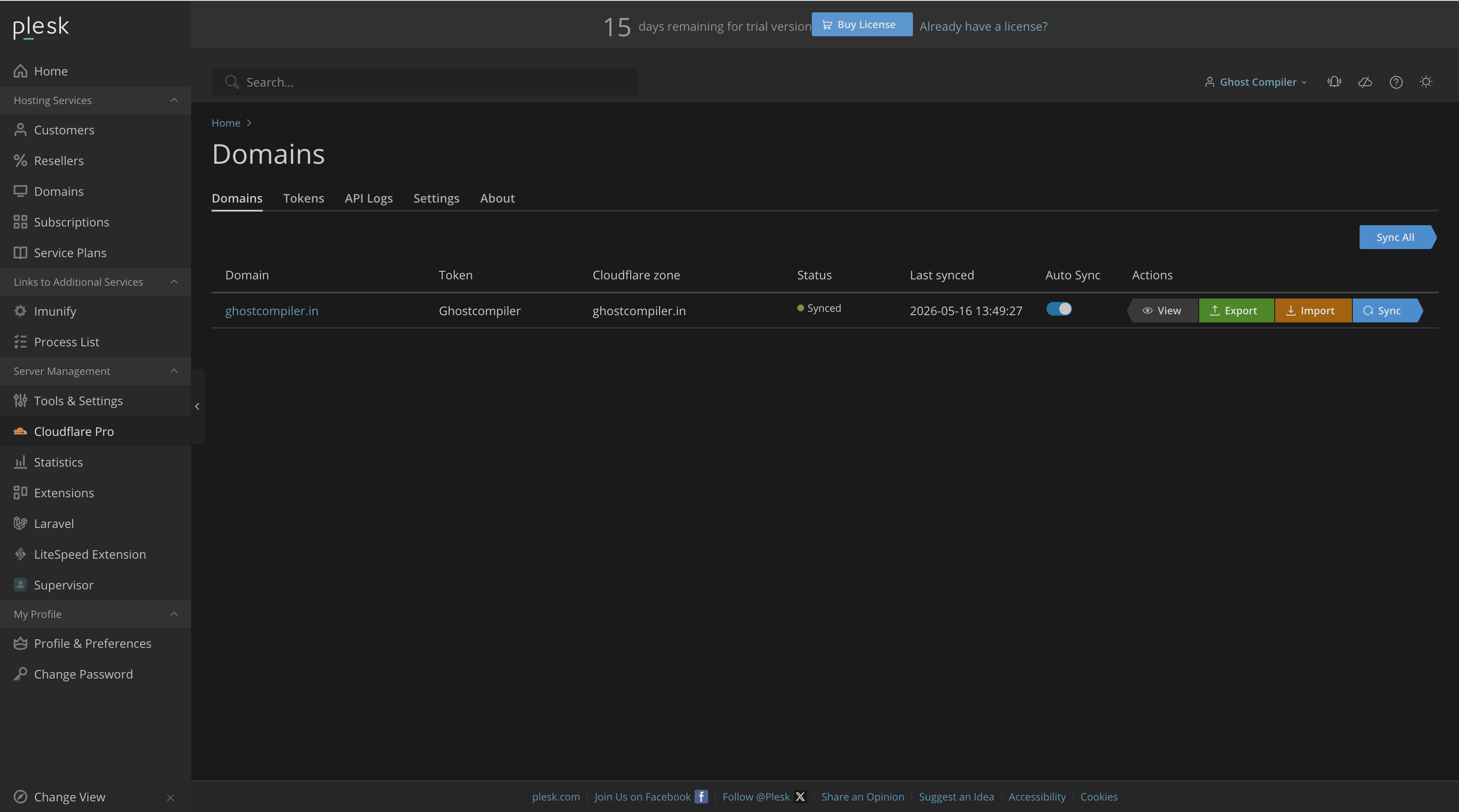 Cloudflare Pro domains dark theme